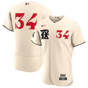 Men Texas Rangers #34 Nolan Ryan Cream 2023 City Connect Flex Base Stitched Baseball Jersey