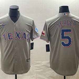 Men Texas Rangers #5 Corey Seager Gray With Patch Cool Base Stitched Baseball Jersey