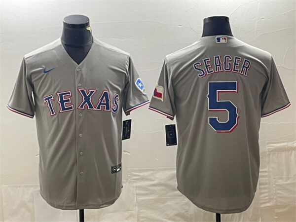 Men Texas Rangers #5 Corey Seager Gray With Patch Cool Base Stitched Baseball Jersey