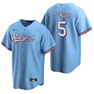 Men Texas Rangers #5 Corey Seager Light Blue Cool Base Stitched Baseball Jersey