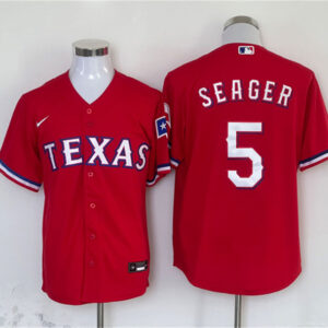 Men Texas Rangers #5 Corey Seager Red With Patch Cool Base Stitched Baseball Jersey