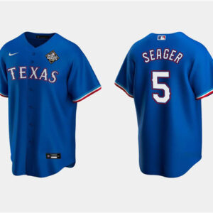 Men Texas Rangers #5 Corey Seager Royal 2023 World Series Stitched Baseball Jersey