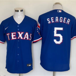 Men Texas Rangers #5 Corey Seager Royal With Patch Cool Base Stitched Baseball Jersey