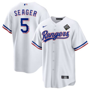 Men Texas Rangers #5 Corey Seager White 2023 World Series Stitched Baseball Jersey