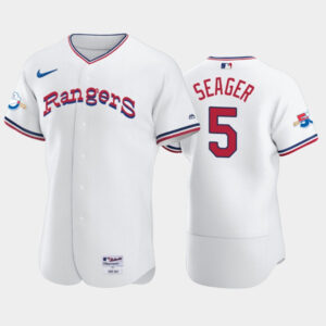 Men Texas Rangers #5 Corey Seager White 50th Anniversary Throwback Stitched Jersey