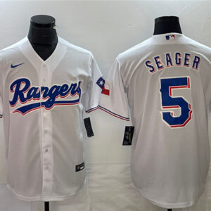 Men Texas Rangers #5 Corey Seager White Cool Base Stitched Baseball Jersey