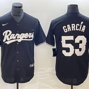 Men Texas Rangers #53 Adolis Garcia Black Cool Base Stitched Baseball Jersey