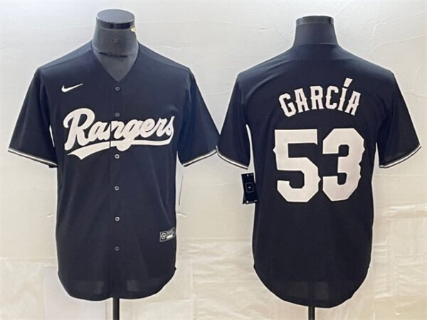 Men Texas Rangers #53 Adolis Garcia Black Cool Base Stitched Baseball Jersey