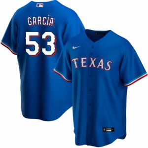 Men Texas Rangers #53 Adolis Garcia Blue Cool Base Stitched Baseball Jersey