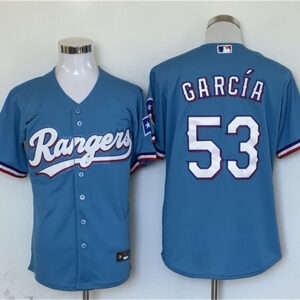 Men Texas Rangers #53 Adolis Garcia Blue With Patch Cool Base Stitched Jersey