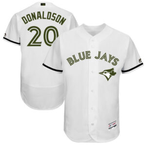 Men Toronto Blue Jays #20 Josh Donaldson Majestic White 2017 Memorial Day Collection Flex Base Player Stitched MLB Jersey