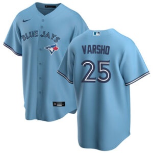 Men Toronto Blue Jays #25 Daulton Varsho Light Blue Cool Base Stitched Jersey