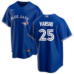 Men Toronto Blue Jays #25 Daulton Varsho Royal Cool Base Stitched Jersey