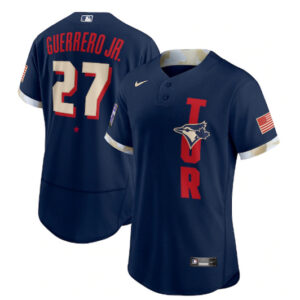 Men Toronto Blue Jays #27 Vladimir Guerrero Jr. 2021 Navy All-Star Flex Base Stitched MLB Jersey