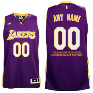 Mens Los Angeles Lakers Road Purple Custom Message Jersey