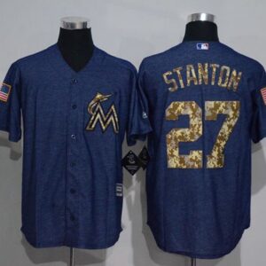 Miami Marlins #27 Giancarlo Stanton Denim Blue Salute to Service Stitched MLB Jersey