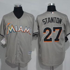 Miami Marlins #27 Giancarlo Stanton Grey Cool Base Stitched MLB Jersey