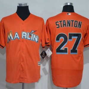 Miami Marlins #27 Giancarlo Stanton Orange Cool Base Stitched MLB Jersey