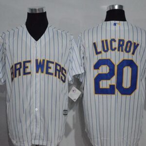 Milwaukee Brewers #20 Jonathan Lucroy White(Blue Strip) Cool Base Stitched MLB Jersey