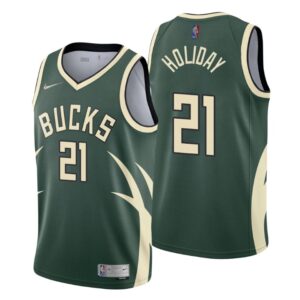 Milwaukee Bucks NO. 21 Jrue Holiday Earned Edition Hunter Green Jersey