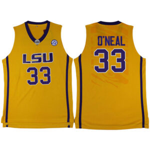 NCAA Louisiana State University Tigers #33 Shaquille O'Neal Yellow College Basketball Jersey