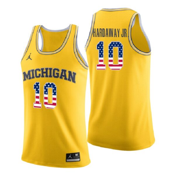 NCAA Michigan Wolverines #10 Tim Hardaway Jr. Gold Usa Flag College Basketball Jersey