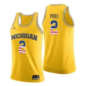 NCAA Michigan Wolverines #2 Jordan Poole Gold Usa Flag College Basketball Jersey