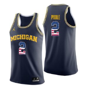 NCAA Michigan Wolverines #2 Jordan Poole Navy Usa Flag College Basketball Jersey