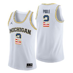 NCAA Michigan Wolverines #2 Jordan Poole White Usa Flag College Basketball Jersey