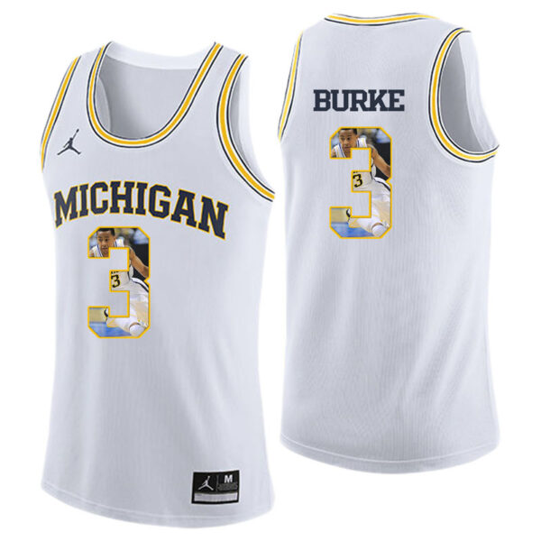 NCAA Michigan Wolverines #3 Trey Burke White Player Color Photo Basketball Jersey