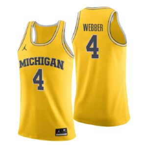 NCAA Michigan Wolverines #4 Chris Webber Gold College Performance Basketball Jersey