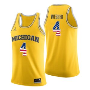 NCAA Michigan Wolverines #4 Chris Webber Gold Usa Flag College Basketball Jersey