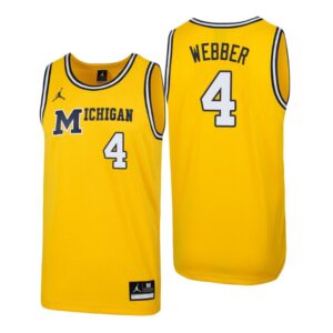 NCAA Michigan Wolverines #4 Chris Webber Maize 1989 Throwback College Performance Basketball Jersey