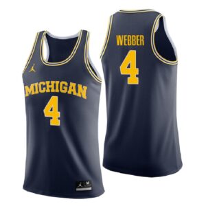 NCAA Michigan Wolverines #4 Chris Webber Navy College Performance Basketball Jersey