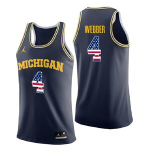 NCAA Michigan Wolverines #4 Chris Webber Navy Usa Flag College Basketball Jersey