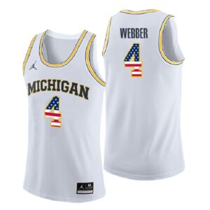 NCAA Michigan Wolverines #4 Chris Webber White Usa Flag College Basketball Jersey