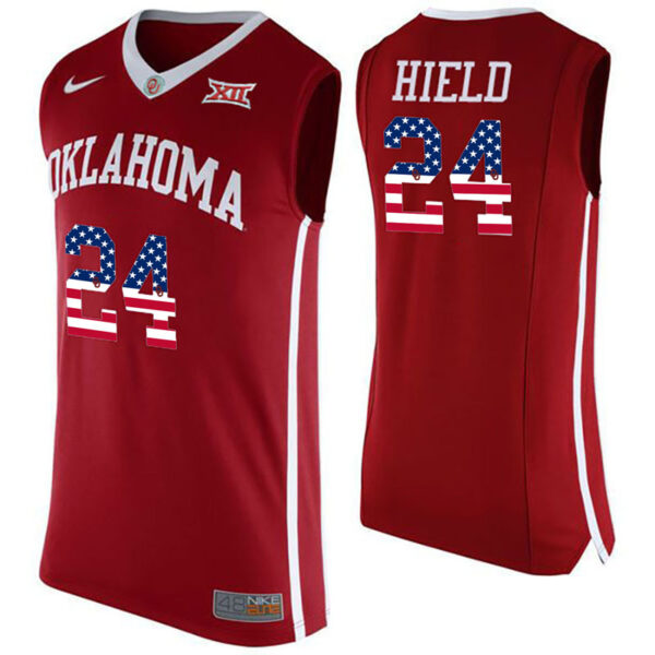 NCAA Oklahoma Sooners #24 Buddy Hield Red Usa Flag Fashion College Basketball Jersey