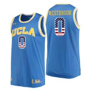 NCAA UCLA Brins #0 Russell Westbrook Blue Usa Flag College Basketball Jersey