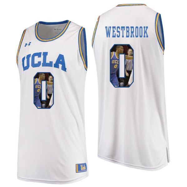 NCAA UCLA Brins #0 Russell Westbrook White Player Color Photo Basketball Jersey