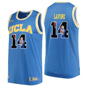 NCAA UCLA Brins #14 Zach Lavine Blue Player Color Photo Basketball Jersey