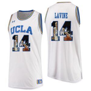 NCAA UCLA Brins #14 Zach Lavine White Player Color Photo Basketball Jersey