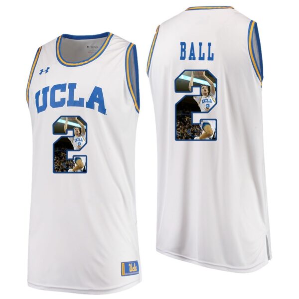 NCAA UCLA Brins #2 Lonzo Ball White Player Color Photo Basketball Jersey