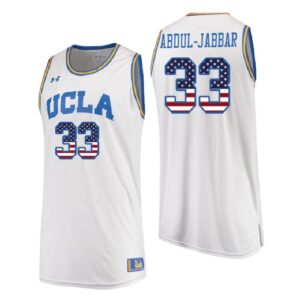 NCAA UCLA Brins #33 Kareem Abdul-Jabbar White Usa Flag College Basketball Jersey