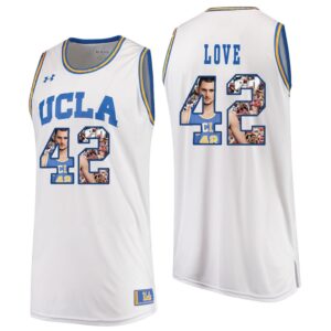 NCAA UCLA Brins #42 Kevin Love White Player Color Photo Basketball Jersey