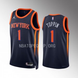 New York Knicks Obi Toppin 2022-23 Statement Edition Navy #1 Jersey Swingman