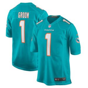 Number 1 Groom Miami Dolphins Game Jersey - Aqua