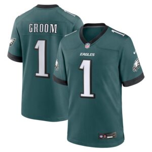 Number 1 Groom Philadelphia Eagles Game Jersey - Midnight Green