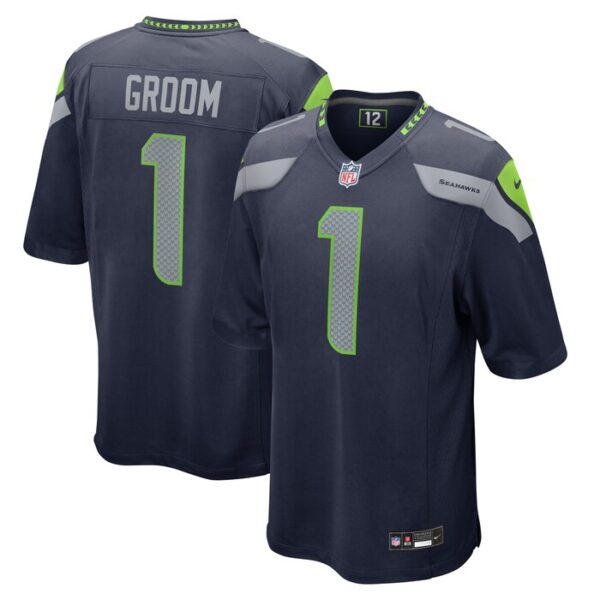 Number 1 Groom Seattle Seahawks Game Jersey - College Navy