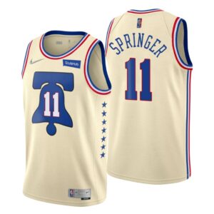 Philadelphia 76ers Earned Edition #11 Jaden Springer Cream Swingman Jersey