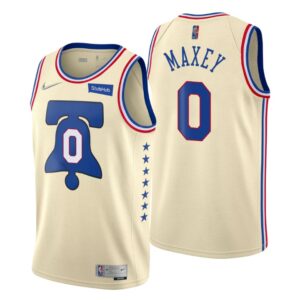 Philadelphia 76ers Earned Edition Cream NO. 0 Tyrese Maxey Jersey Swingman